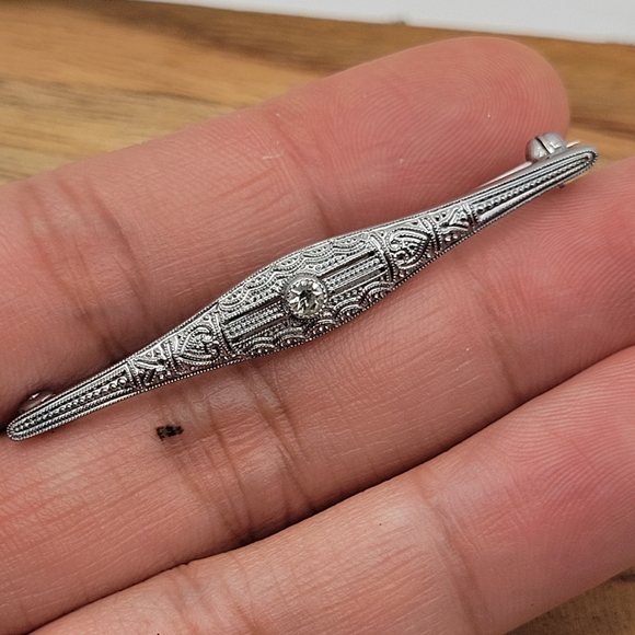 Unsigned Jewelry - Very Intricate French Art Deco Revival Silver Plated  Rhinestone Centerpiece